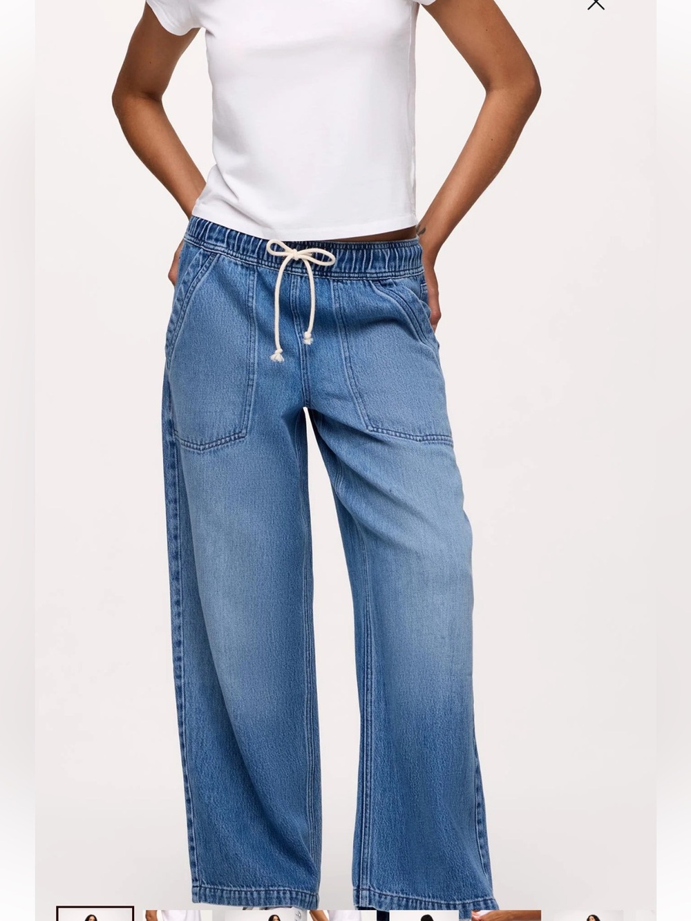 nuuds Medium Blue Wide-Leg Drawstring Jeans - Picture 1 of 7